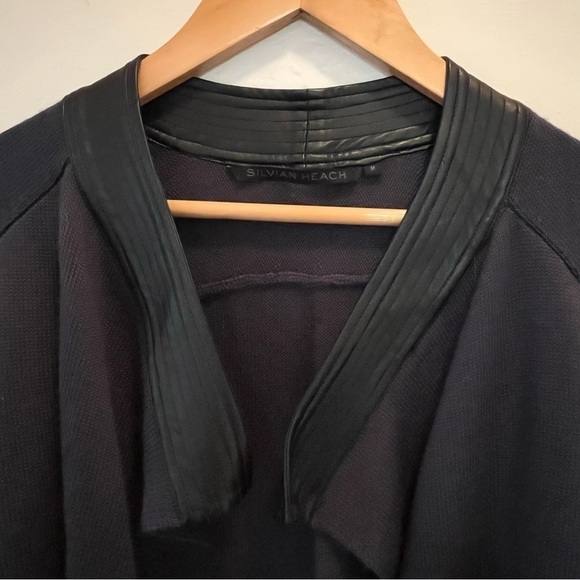 Silvian Heach Black and Blue Wool Blend Faux Leather Cardigan Women’s Medium - Picture 3 of 12